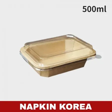 크라프트 직사각 팔각용기 RS500 (용기+PET뚜껑) 세트 300개입