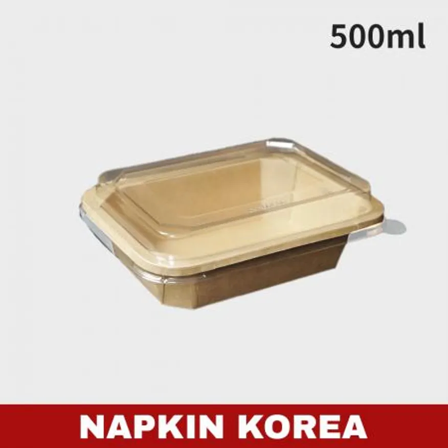크라프트 직사각 팔각용기 RS500 (용기+PET뚜껑) 세트 300개입 이미지