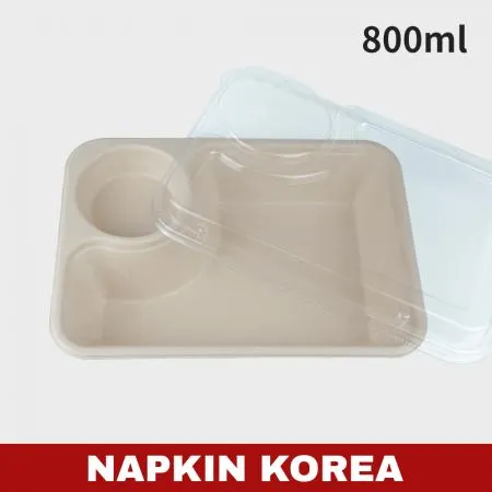 펄프용기 샐러드 2칸 (용기+PET뚜껑) 세트 500개입