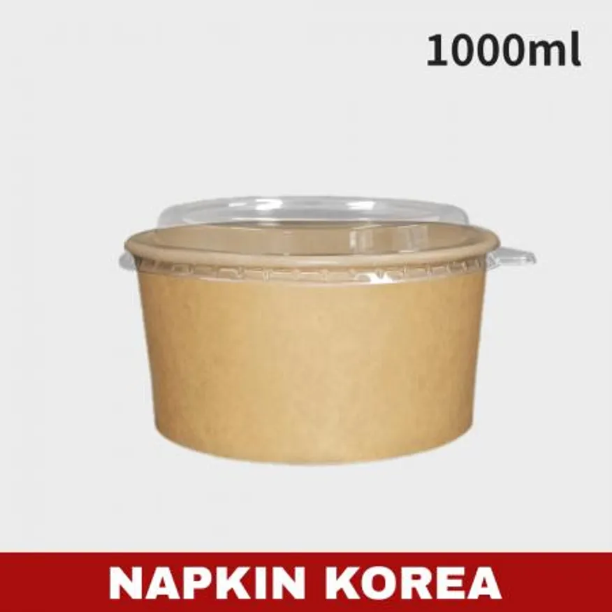 신형 크라프트 컵용기 1000ml (용기+PET뚜껑) 세트 300개입 이미지