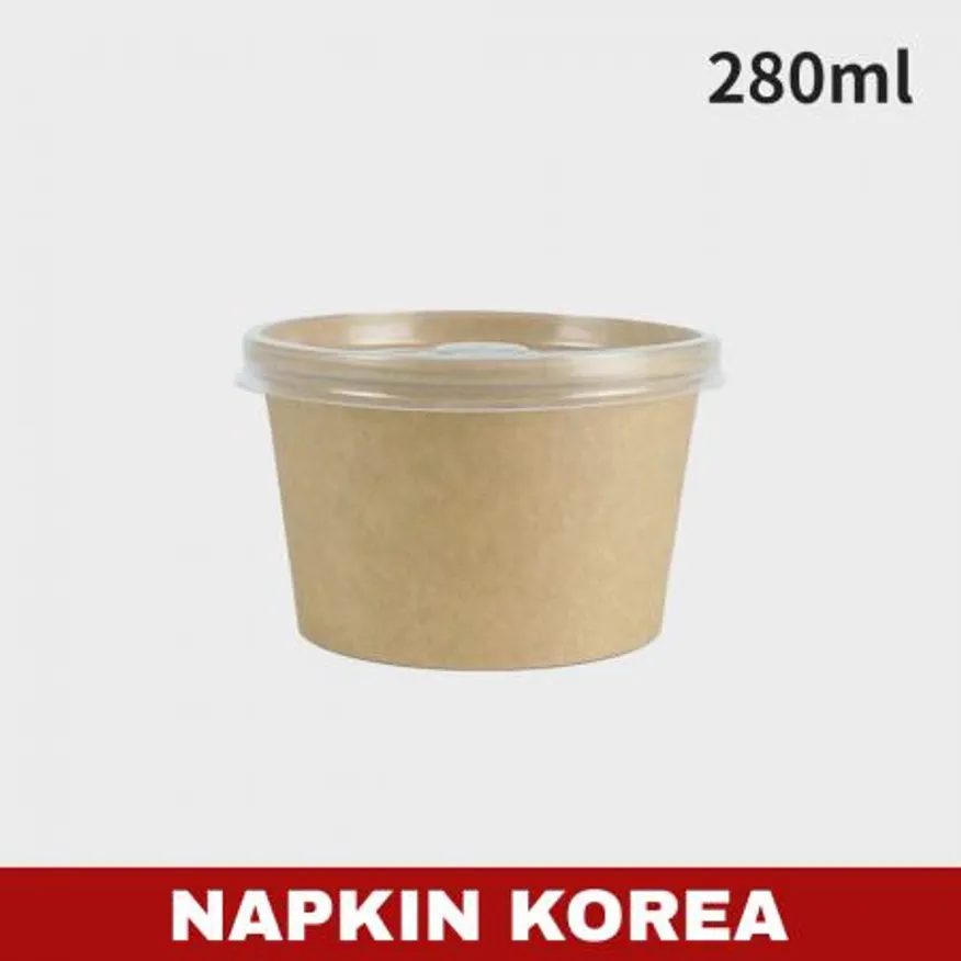 크라프트 원형용기 280ml (용기+PP뚜껑) 세트 500개입 이미지