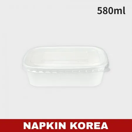 화이트 사각용기 R580B (용기+PET뚜껑) 세트 300개입