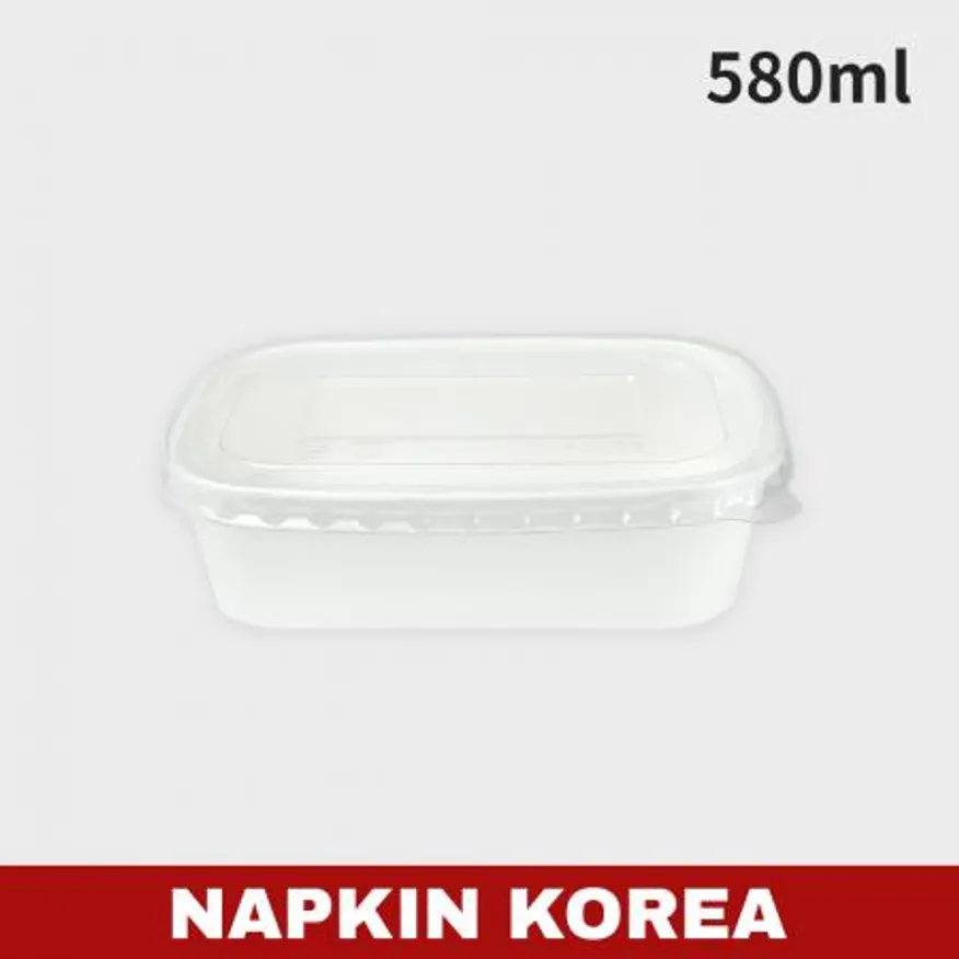 화이트 사각용기 R580B (용기+PET뚜껑) 세트 300개입 이미지