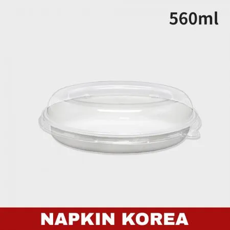 타원 펄프용기 OB18 화이트 (용기+PET뚜껑) 세트 300개입