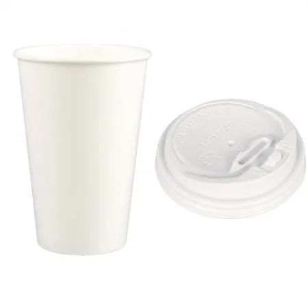 16온스 무지 종이컵+백색 개폐 뚜껑 1000개 세트 (490ml)