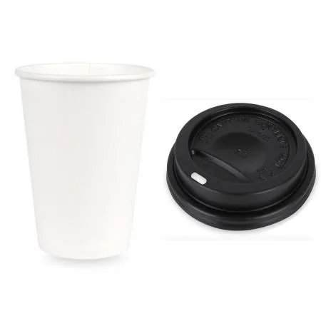 12온스 무지 종이컵+검정 타공 뚜껑 1000개 세트 (410ml)