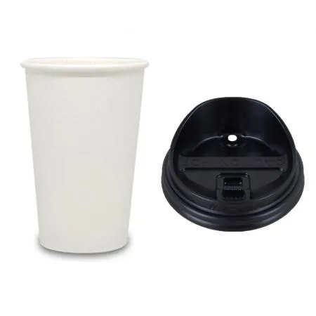 13온스 무지 종이컵+검정 톨리드 뚜껑 1000개 세트 (390ml)