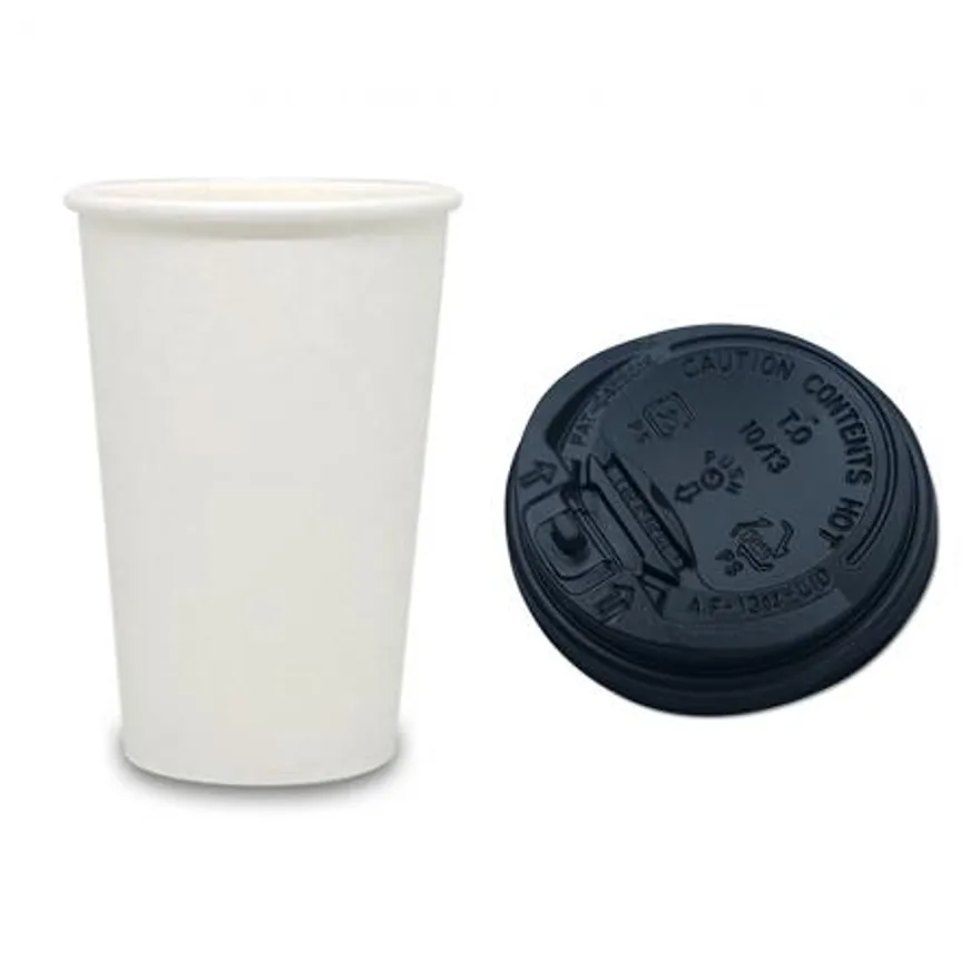 13온스 무지 종이컵+검정 개폐 뚜껑 1000개 세트 (390ml) 이미지
