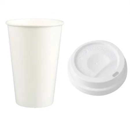 16온스 무지 종이컵+백색 타공 뚜껑 1000개 세트 (490ml)