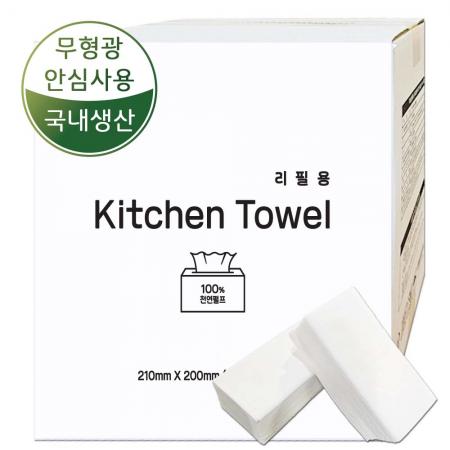 뽑아쓰는 키친타올 리필 백색 2천매 무표백 주방타월 (100매*20밴드)