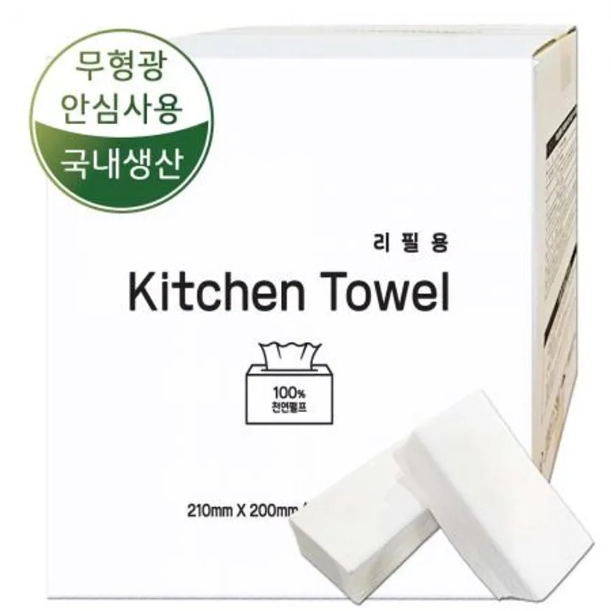뽑아쓰는 키친타올 리필 백색 2천매 무표백 주방타월 (100매*20밴드) 이미지