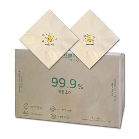 프리미엄 항균 대나무냅킨 8천매 / 해피데이 별+달 반반냅킨 / 국내생산 / 무형광 안심사용 / 감성 종이넵킨 이미지