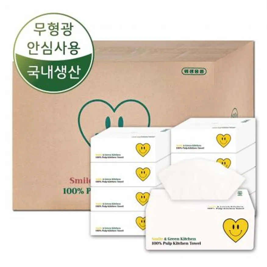스마일톡톡 도톰한 안심 3겹 천연펄프 키친타올 100매 9개 이미지