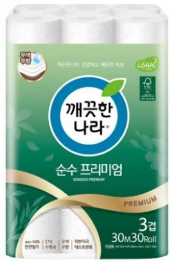 (대한펄프)깨끗한나라3겹순수프리미엄25m*30롤 이미지