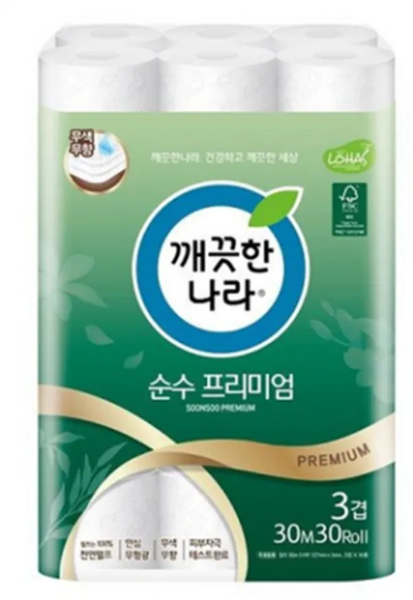 (대한펄프)깨끗한나라3겹순수프리미엄30m*30롤 이미지