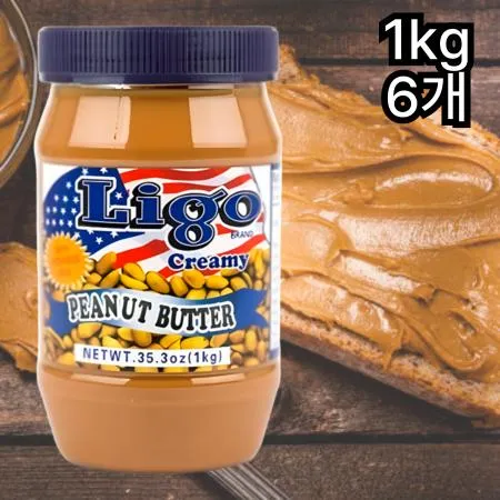 [6개] 리고 땅콩버터 1kg 피넛버터 크리미 땅콩알맹이없는 크리미버터