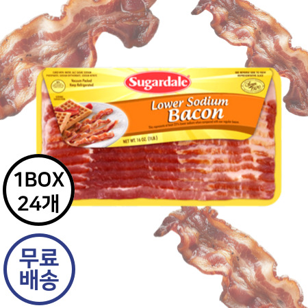 [24개구매 무료배송] 슈가데일 베이컨 454g 냉동 미국산 저염베이컨 피자 햄버거 토핑