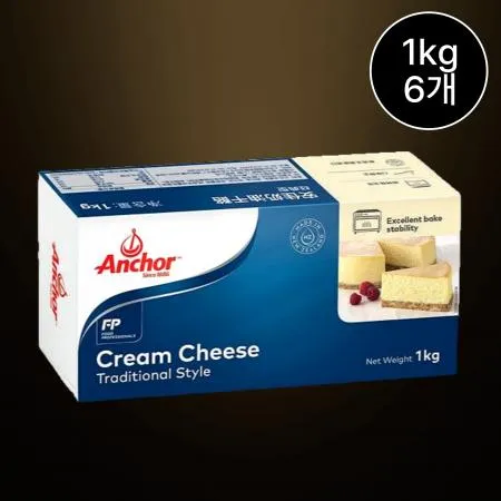 [6개/무료배송] 앵커 크림치즈 1kg 제과제빵 베이글용 냉장 치즈