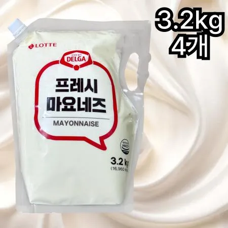 [4개] 롯데 델가 마요네즈 스파우트 3.2kg 마요소스 마요네즈 대용량 업소용