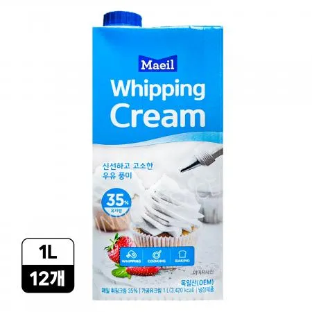 [12개/무료배송] 매일 휘핑크림 1L 35% 냉장