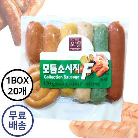 [20개구매 무료배송] 오뗄 모듬소시지F 모둠소시지 냉동소시지 모듬소세지 400g 청양고추맛,초리조,파프리카맛,카레맛,포크소시지