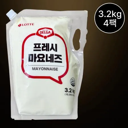 [4개/무료배송] 롯데 델가 마요네즈 3.2kg 스파우트 대용량 샐러드 디핑용