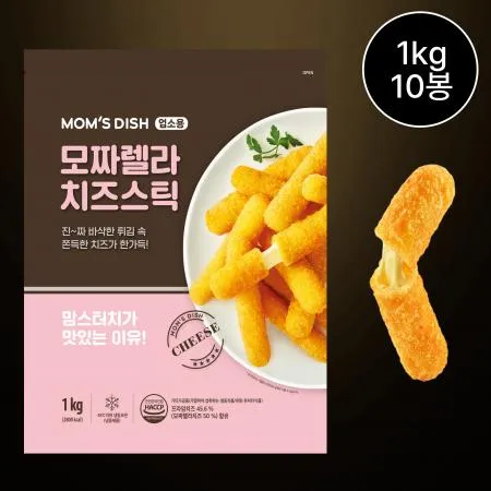 [10개/무료배송] 맘스터치 모짜렐라 치즈스틱 1kg 냉동 안주 사이드용