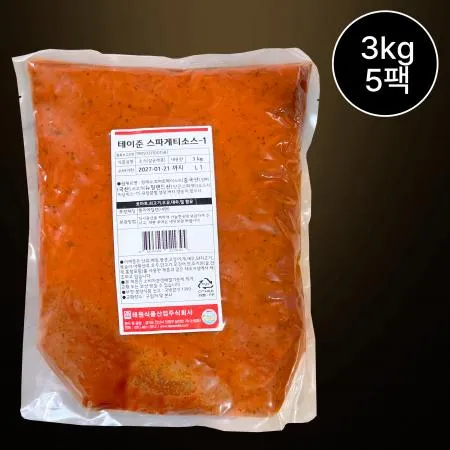 [5개/무료배송] 태원식품 테이준스파게티소스 3kg 파우치 토마토파스타소스