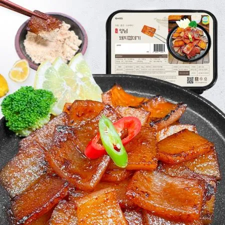 국내산 한돈 돼지껍데기 400g 매콤 양념 이미지