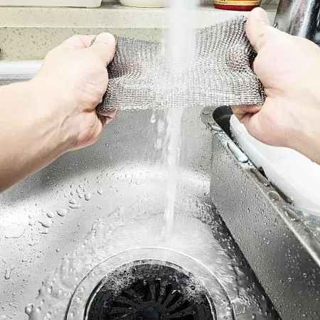 고리형 촘촘한 그물망 316 스텐수세미 15-15cm 철 수세미 이미지