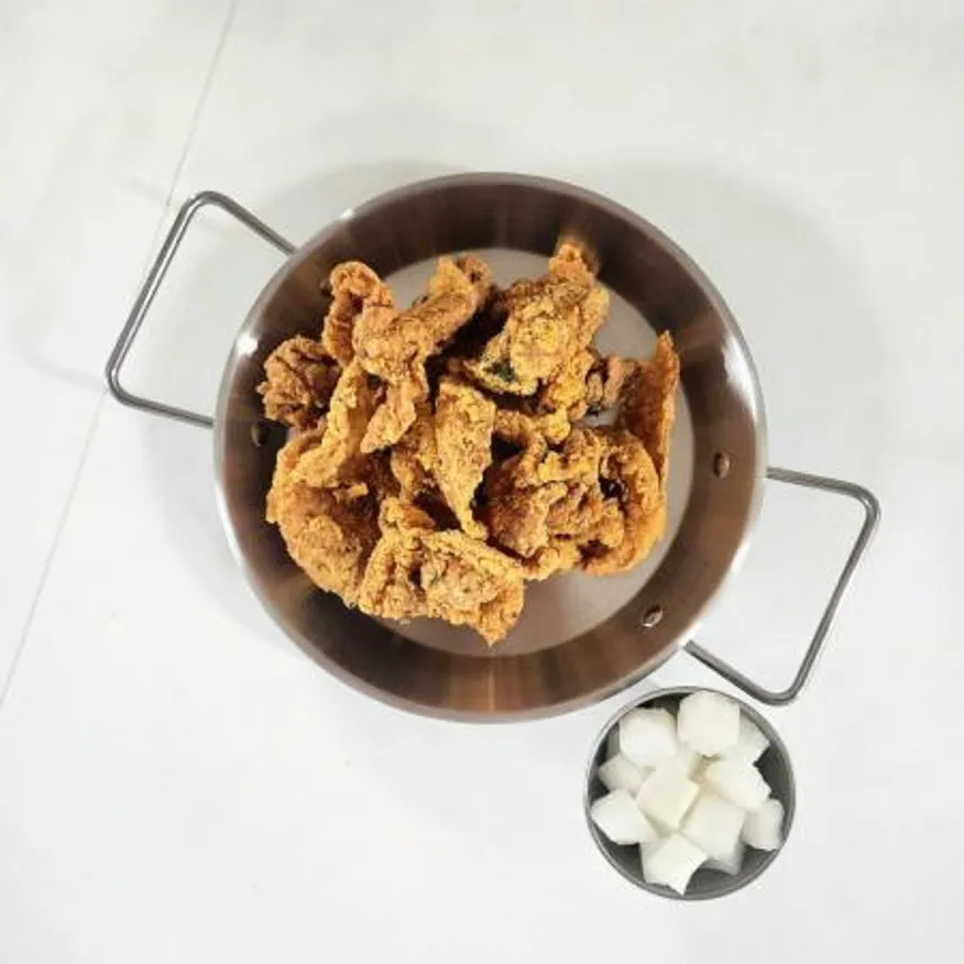 손잡이 원형 플레이트 스텐접시 스테인레스 그릇 치킨접시-소 이미지