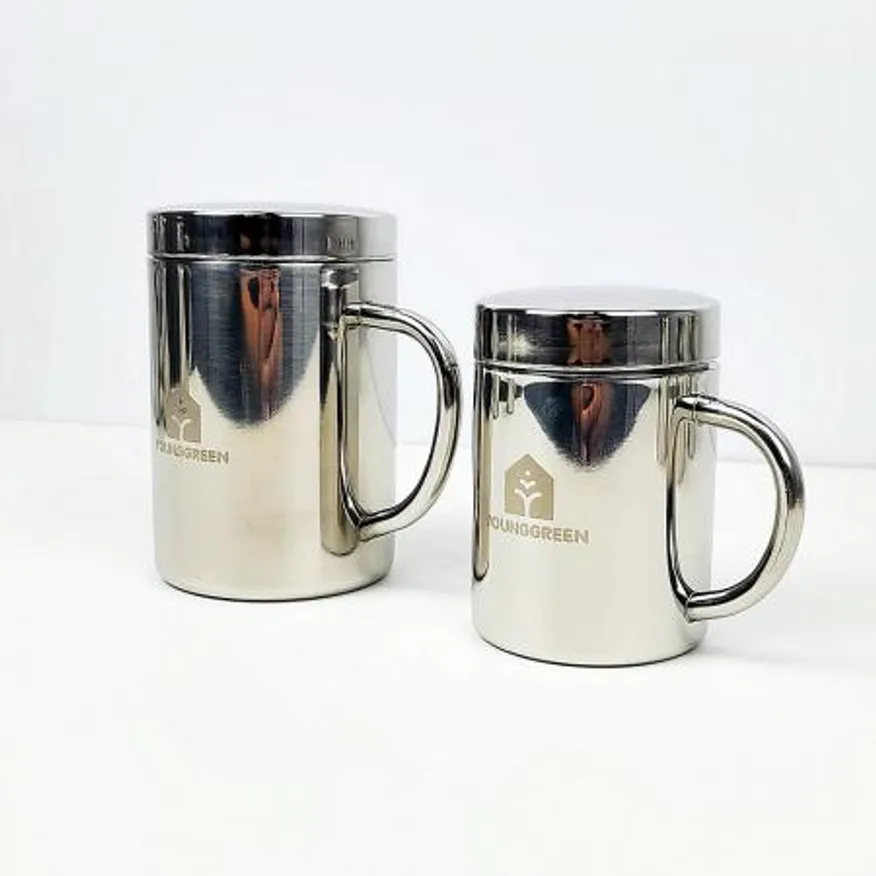 304 스텐물컵 가정 업소용컵 캠핑 식당용 뚜껑컵 400ml 이미지