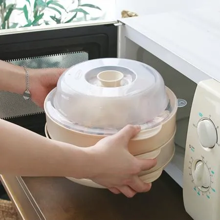 국산 대용량 전자레인지 2단 찜기 세트 BPA-Free 다이어트 야채 만두 찜용기 이미지