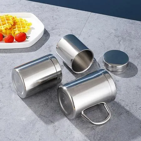304 스텐물컵 가정 업소용컵 캠핑 식당용 뚜껑컵 400ml 이미지