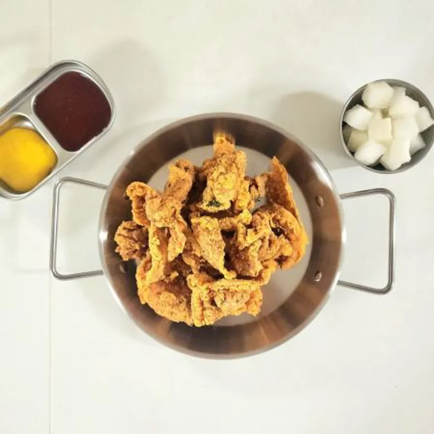 손잡이 원형 플레이트 스텐접시 스테인레스 그릇 치킨접시-소 이미지