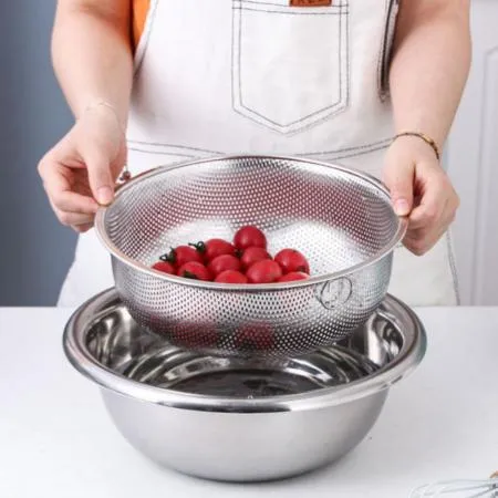 304 스텐 고리형 물빠짐 채반 소쿠리 28cm 이미지