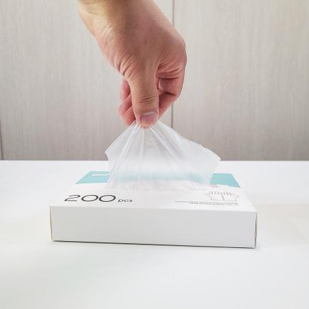 티슈처럼 쉽게 뽑아서 사용하는 일회용 비닐장갑 위생장갑 200매