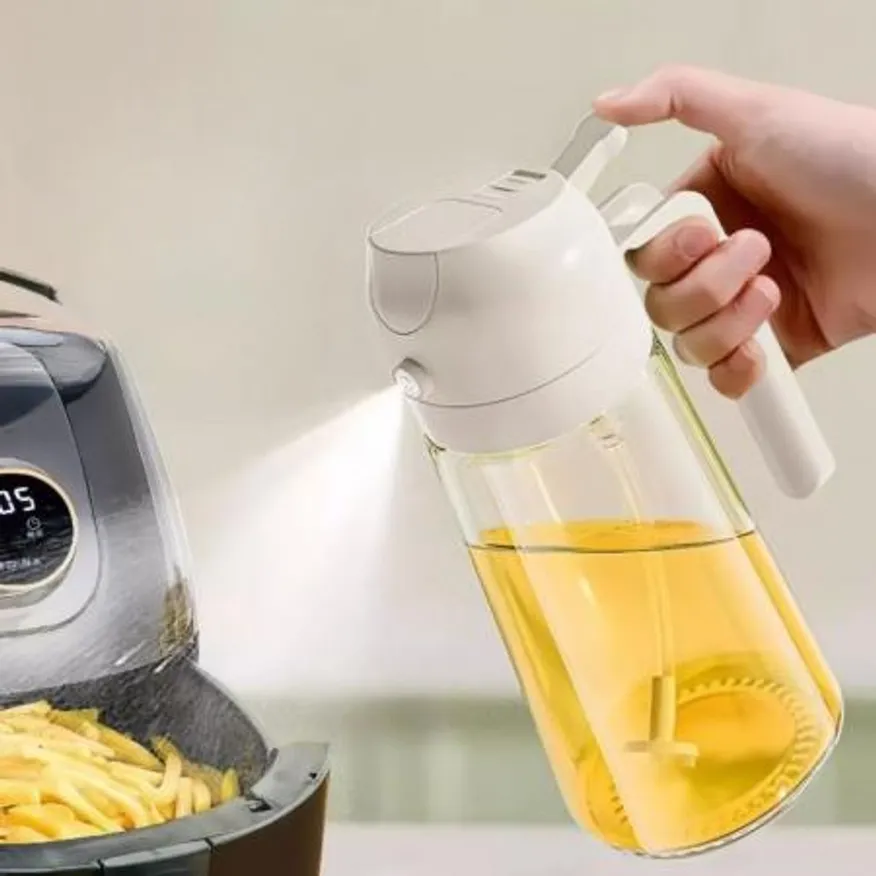 투명 강화유리 기름 오일 간장 소스 시럽 양념통 스프레이 병 2WAY-소 470ml 이미지