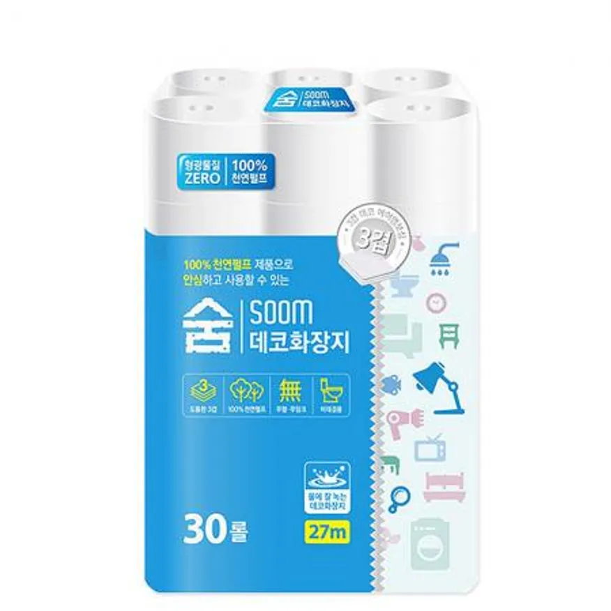 숨 데코 화장지 3겹 27m 30롤 1팩 휴지 화장지 이미지