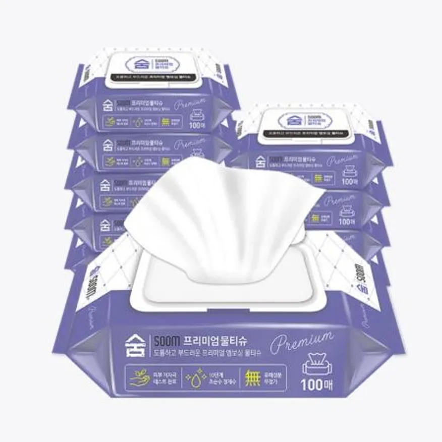 숨 프리미엄 물티슈 (캡형) 100매 10팩 티슈 대용량 휴대용 이미지