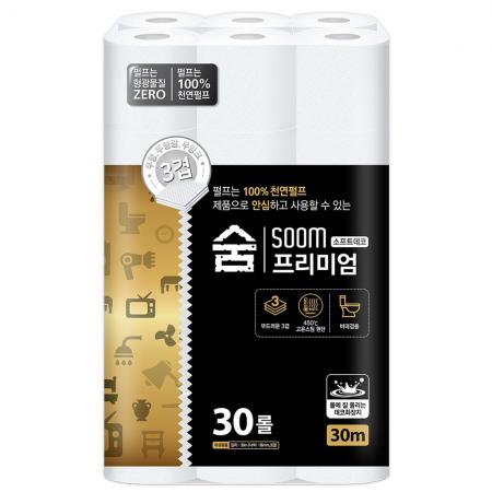 숨 프리미엄 블랙 화장지 3겹 30m 30롤 1팩 휴지 화장지