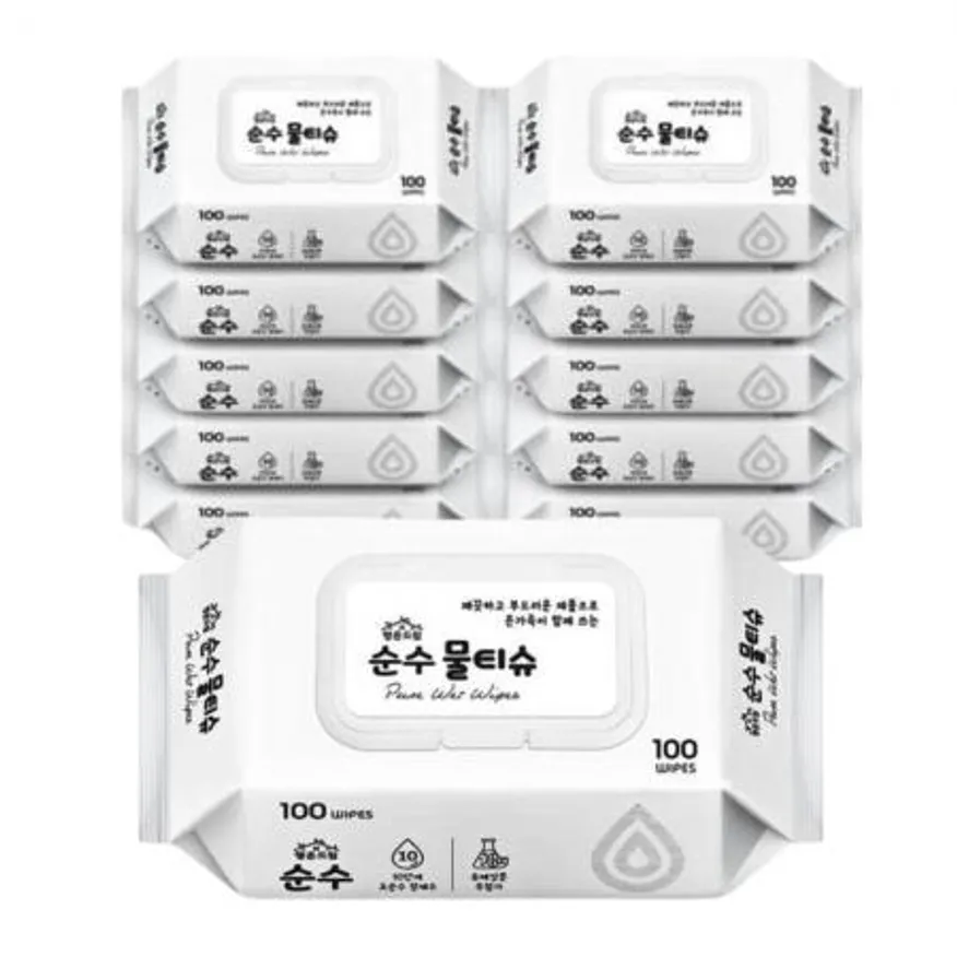 행운드림 순수 물티슈 100매 10팩 티슈 대용량 휴대용 이미지