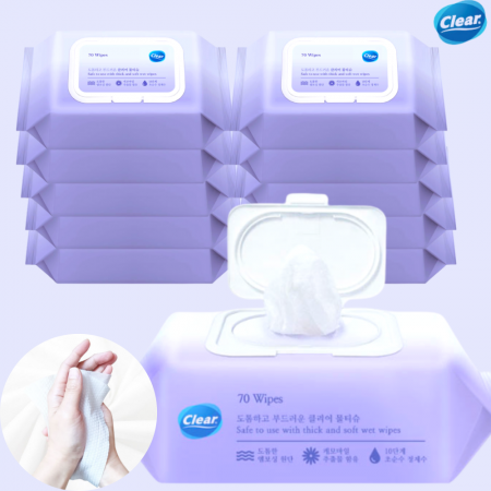 클리어 물티슈 (캡형) 70매 10팩 티슈 대용량 휴대용