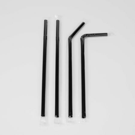 PP06 자바라 주름 빨대 개별포장 검정 일회용 스트로우 7mm 25cm 