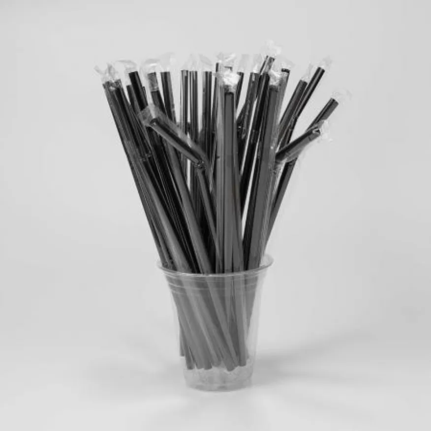 PP06 자바라 주름 빨대 개별포장 검정 일회용 스트로우 7mm 25cm 이미지