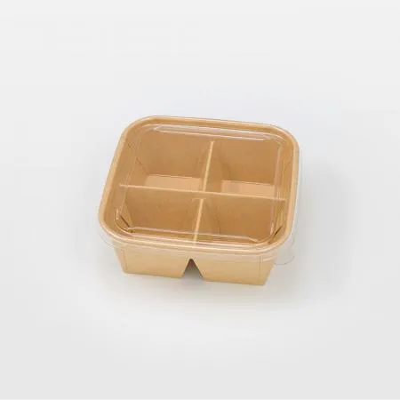 [BR] 크라프트 용기+PET뚜껑 (정사각 4칸) 400개 세트