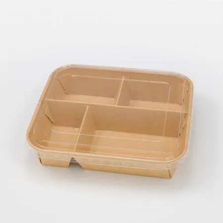 [BR] 직사각 크라프트 도시락용기+PET뚜껑(RECT 도시락용기 4칸l) 300개 세트