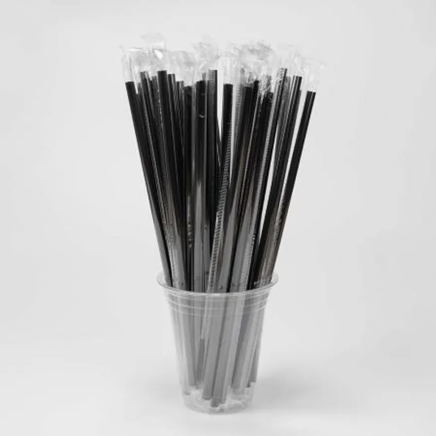 PP21 일자 빨대 개별포장 검정 일회용 스트로우 7mm 25cm 이미지
