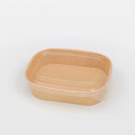 [BR] 직사각 크라프트 용기+PET뚜껑(RECT-970/970ml) 300개 세트