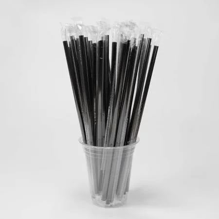PP04 일자 빨대 개별포장 검정 일회용 스트로우 7mm 21cm  이미지
